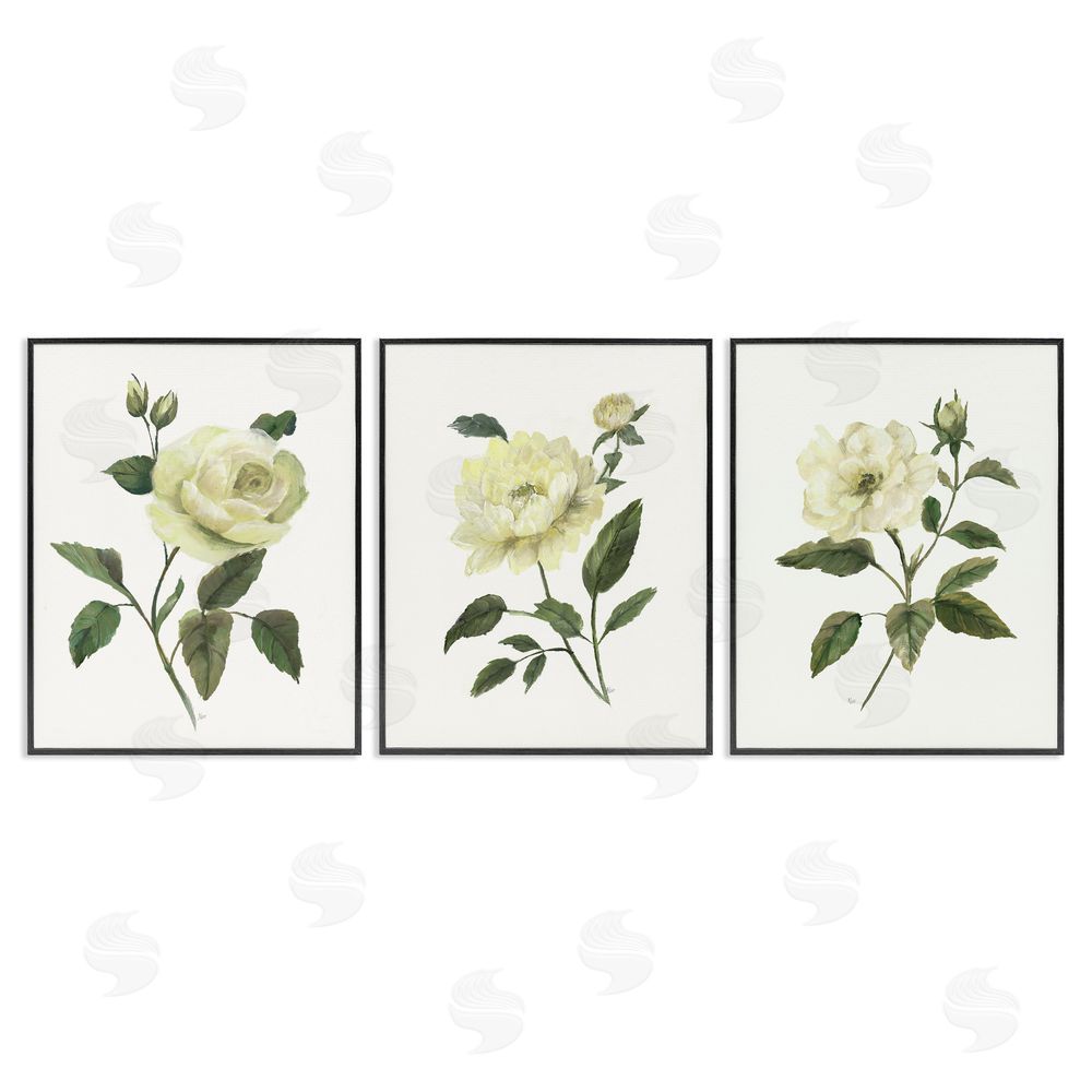 Nan Ivory Budding Garden Flowers Black Framed Giclee Wall Art Print