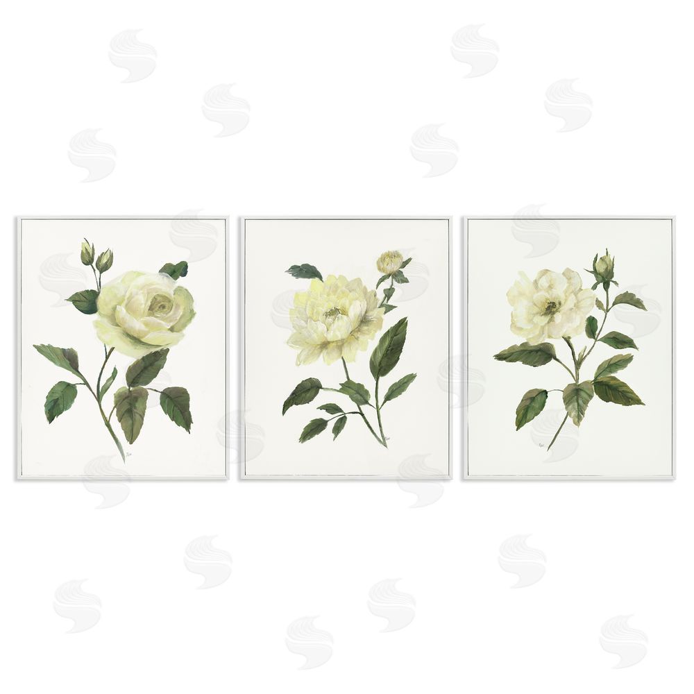 Nan Ivory Budding Garden Flowers White Framed Giclee Wall Art Print