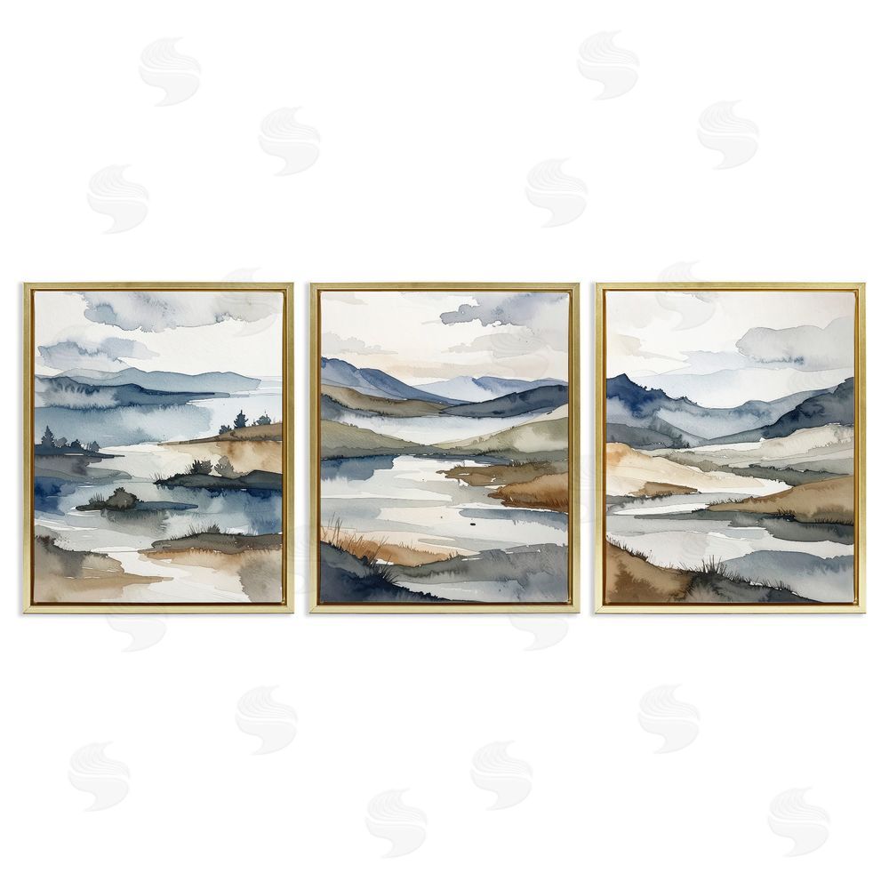 Alonza Saunders Continuous Flow Of Water Gold Floating Frame Canvas Wall Art Print