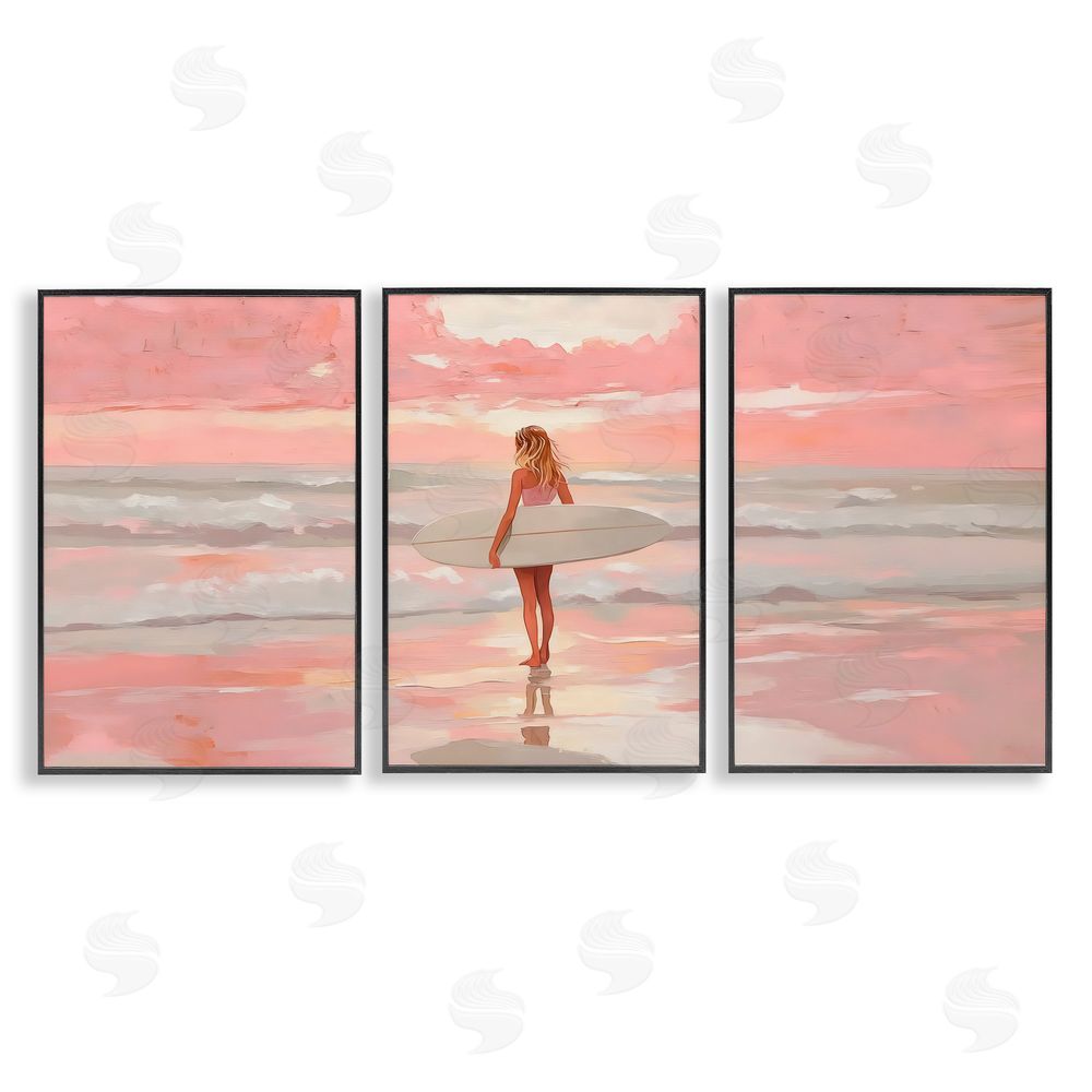 LSR Design Studio Pink Sky Surfer Sunrise Black Framed Giclee Wall Art Print