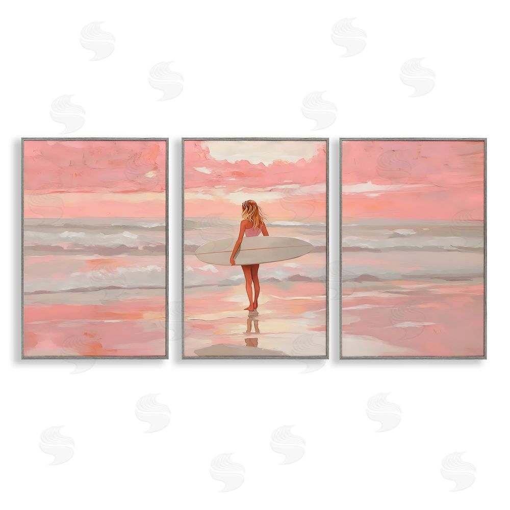 LSR Design Studio Pink Sky Surfer Sunrise Gray Framed Giclee Wall Art Print
