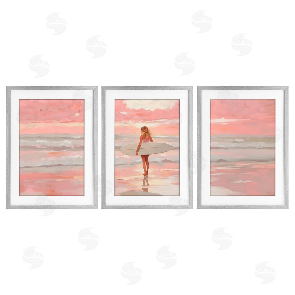 LSR Design Studio Pink Sky Surfer Sunrise Gray Framed Print Under Glass Wall Art