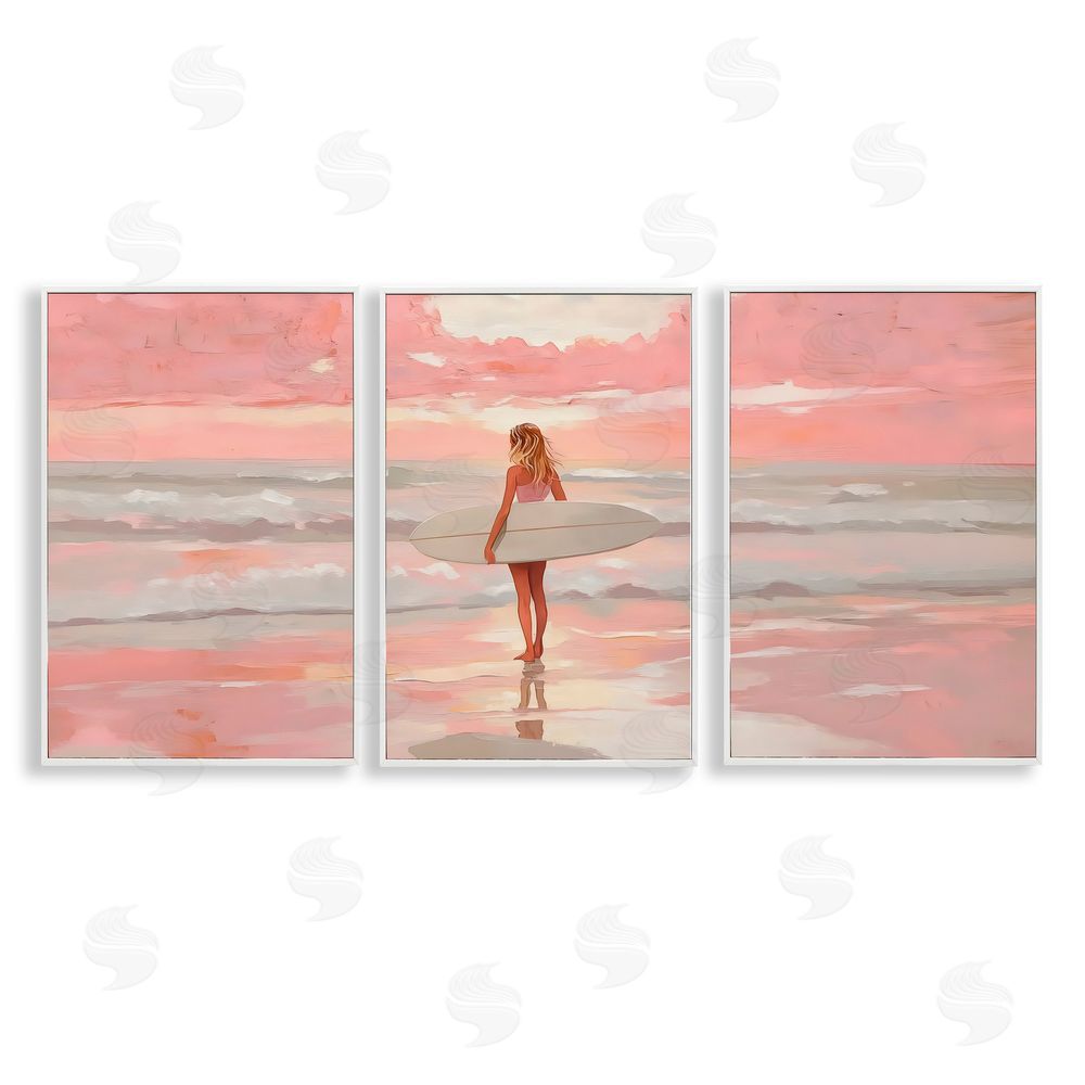 LSR Design Studio Pink Sky Surfer Sunrise White Framed Giclee Wall Art Print