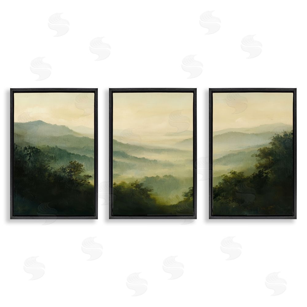 Petal Prints Design Through The Haze Mountain Panorama Black Floating Frame Canvas Wall Art Print