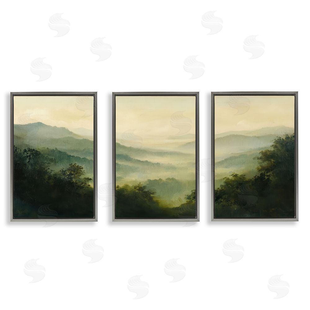 Petal Prints Design Through The Haze Mountain Panorama Gray Floating Frame Canvas Wall Art Print
