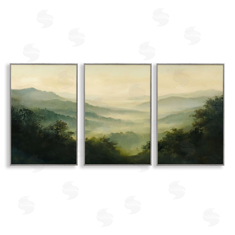 Petal Prints Design Through The Haze Mountain Panorama Gray Framed Giclee Wall Art Print