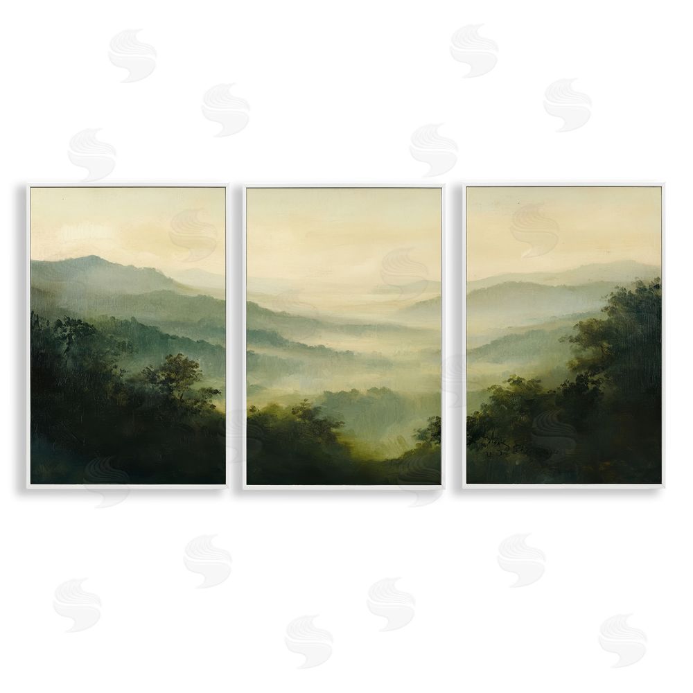 Petal Prints Design Through The Haze Mountain Panorama White Framed Giclee Wall Art Print