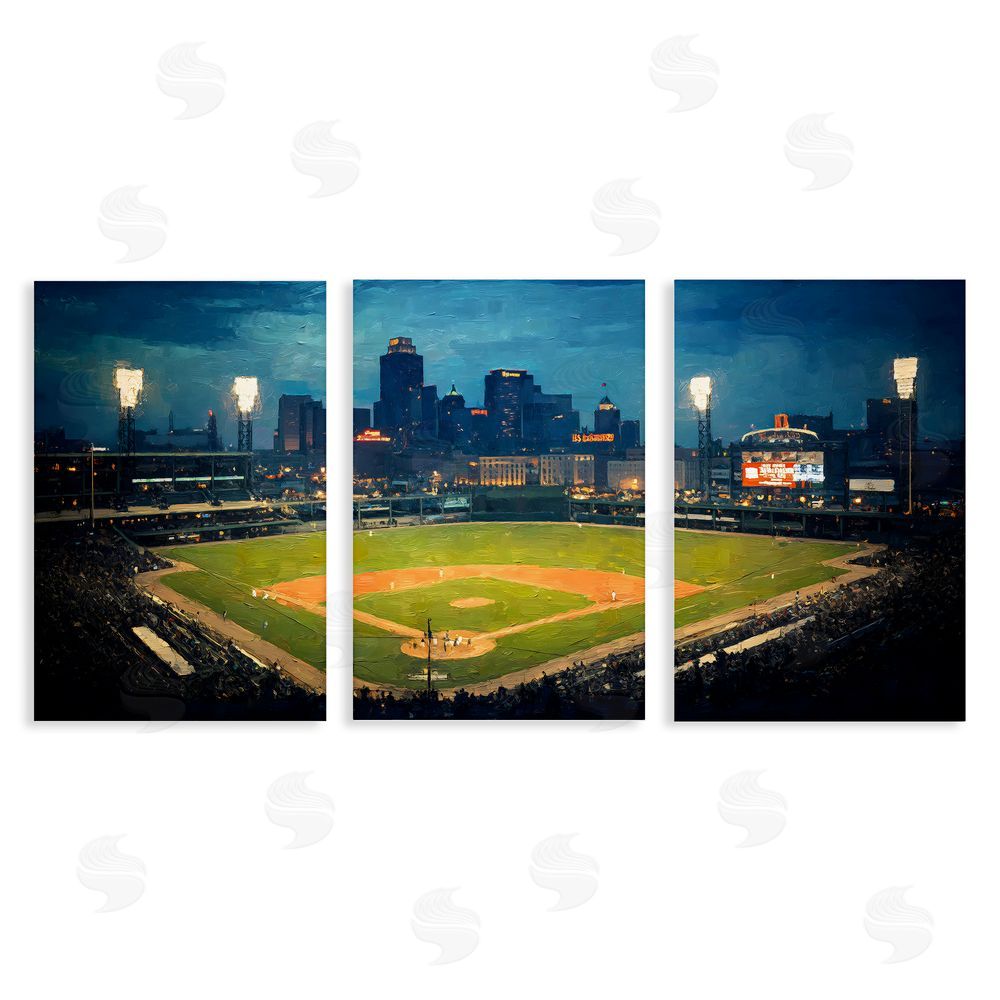 Arlington Prints Baseball Stadium Night View Stretched Canvas Wall Art Print