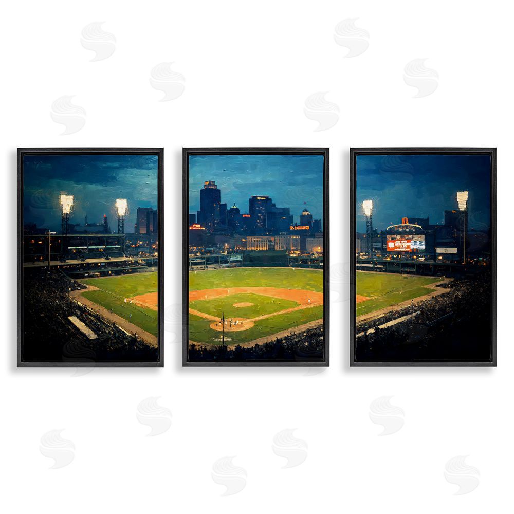 Arlington Prints Baseball Stadium Night View Black Floating Frame Canvas Wall Art Print