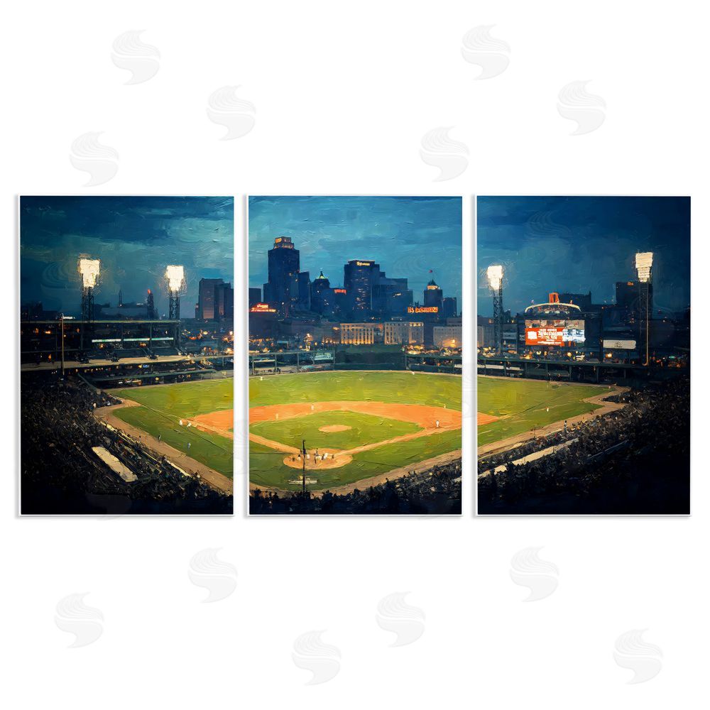 Arlington Prints Baseball Stadium Night View Wooden Wall Plaque Art Print