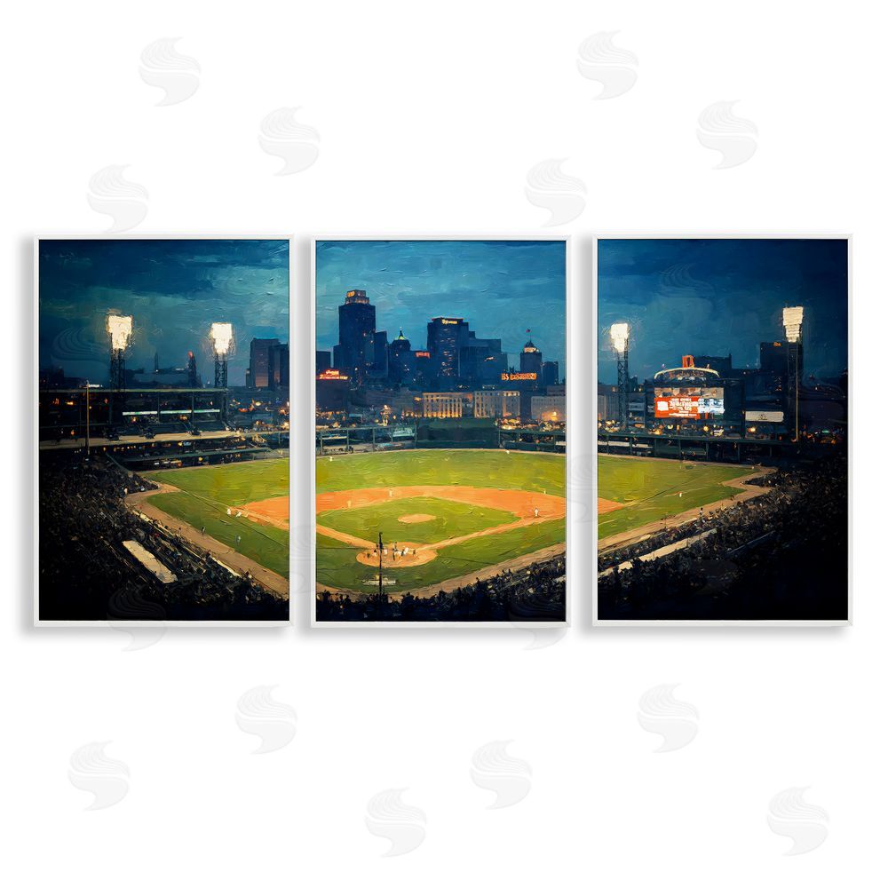 Arlington Prints Baseball Stadium Night View White Framed Giclee Wall Art Print