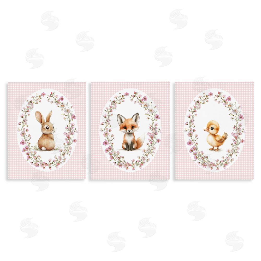 Christine Simpson Art Spring Gingham Animals Stretched Canvas Wall Art Print