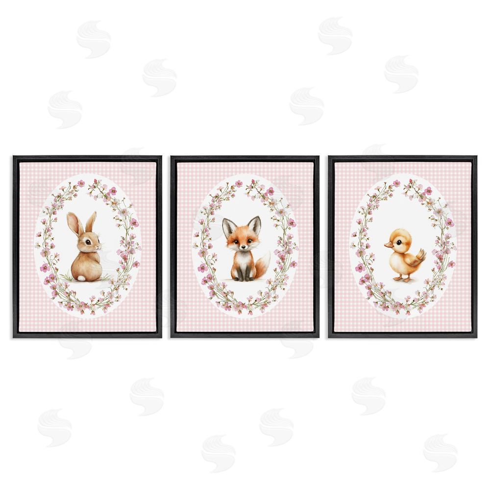 Christine Simpson Art Spring Gingham Animals Black Floating Frame Canvas Wall Art Print