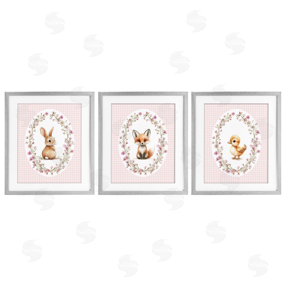 Christine Simpson Art Spring Gingham Animals Gray Framed Print Under Glass Wall Art