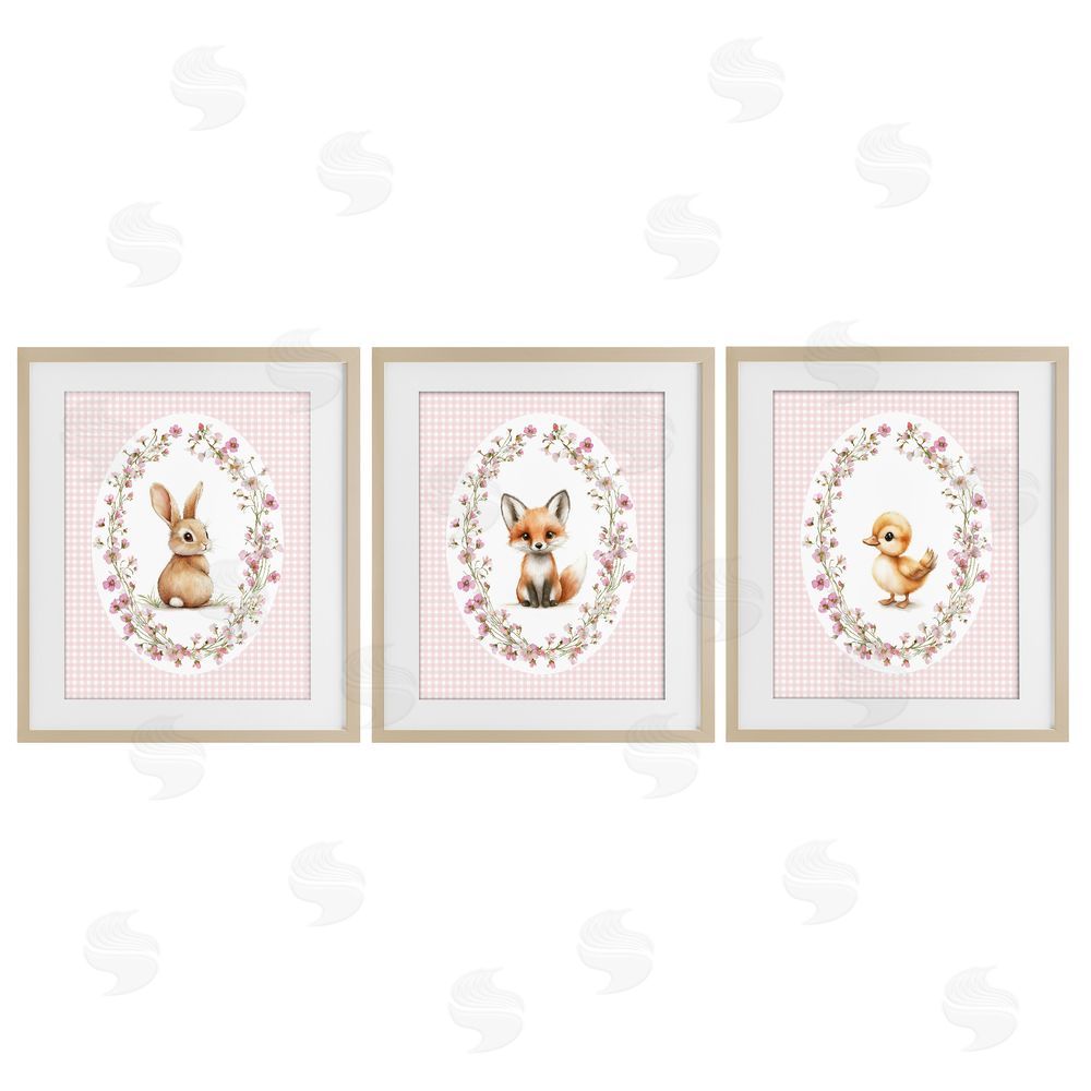Christine Simpson Art Spring Gingham Animals Brown Framed Print Under Glass Wall Art