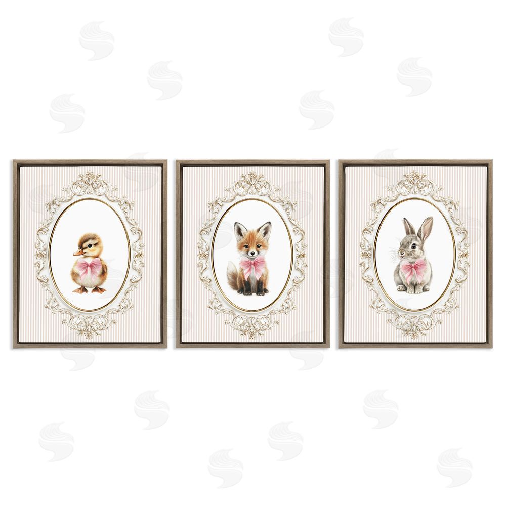 Christine Simpson Art Vintage Animals with Ornate Design Brown Floating Framed Canvas Wall Art Print