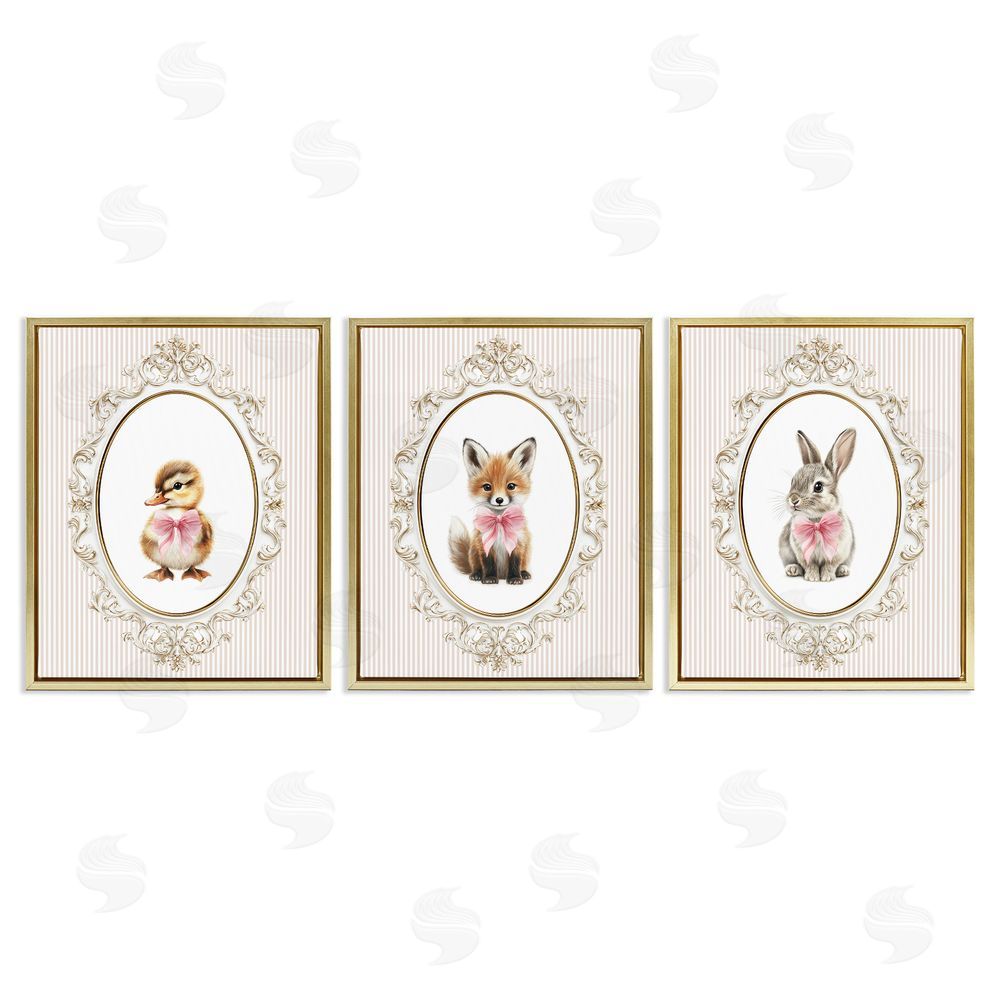 Christine Simpson Art Vintage Animals with Ornate Design Gold Floating Framed Canvas Wall Art Print