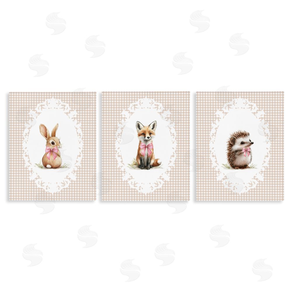 Christine Simpson Art Vintage Baby Bow Animals Stretched Canvas Wall Art Print
