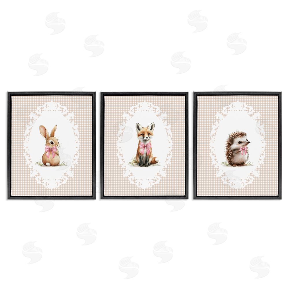 Christine Simpson Art Vintage Baby Bow Animals Black Floating Frame Canvas Wall Art Print