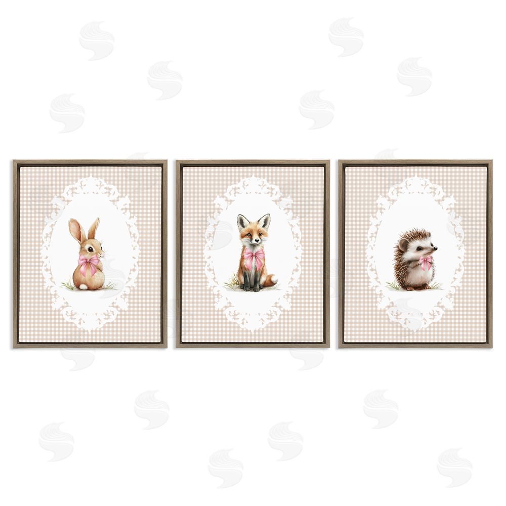 Christine Simpson Art Vintage Baby Bow Animals Brown Floating Frame Canvas Wall Art Print