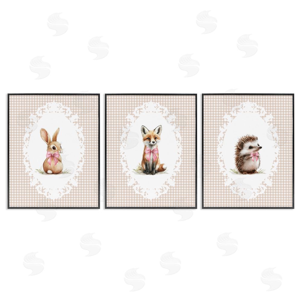Christine Simpson Art Vintage Baby Bow Animals Black Framed Giclee Wall Art Print