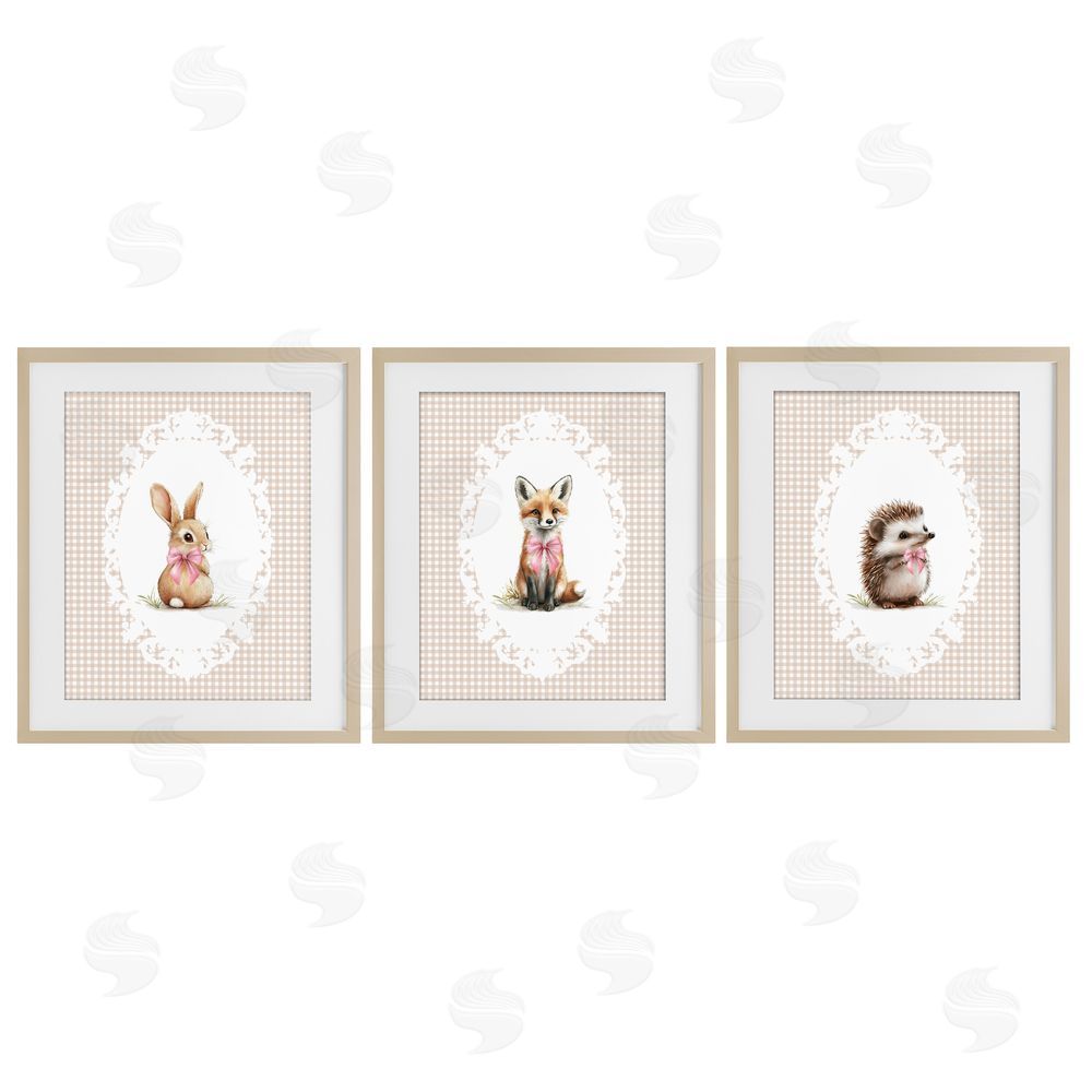 Christine Simpson Art Vintage Baby Bow Animals Brown Framed Print Under Glass Wall Art