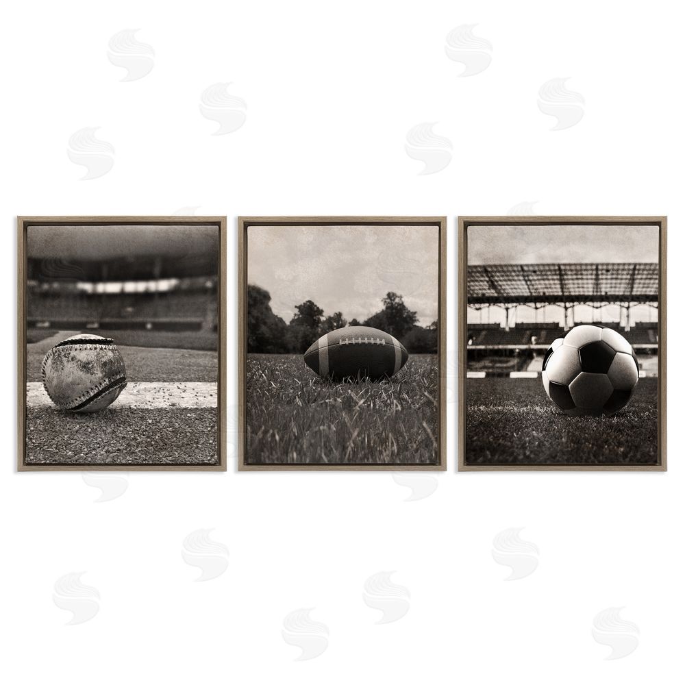 Marcus Prime Vintage Sports on Field Brown Floating Frame Canvas Wall Art Print