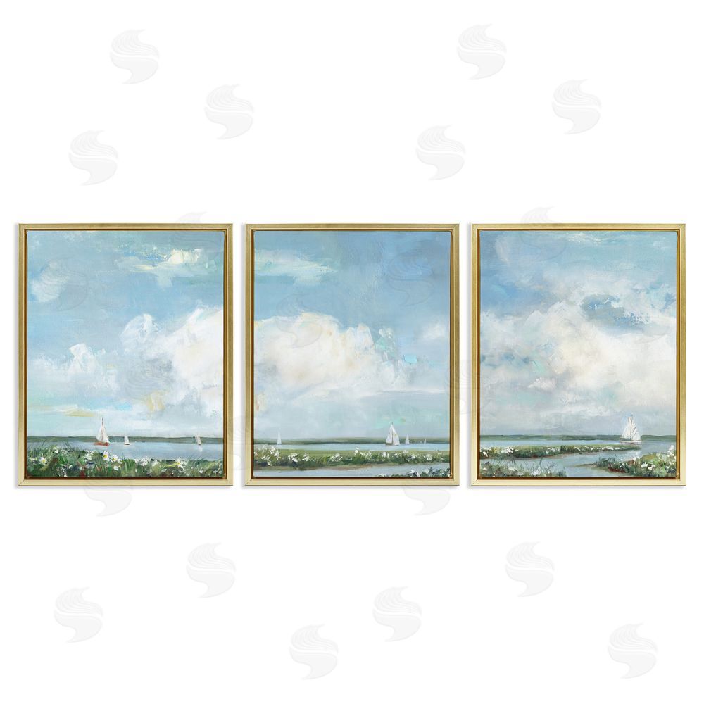 Sally Swatland Daisies Along Calm Coastline Gold Floating Frame Canvas Wall Art Print