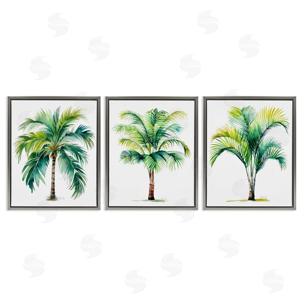 Shelly Craig Exotic Lagoon Palms Gray Floating Frame Canvas Wall Art Print