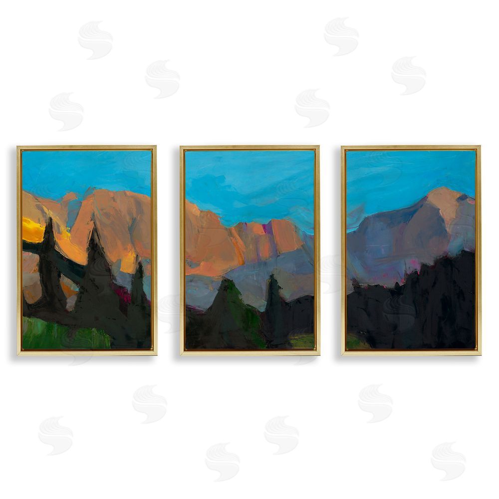 Julie Denise Blue Sky Over Mountain Peaks Gold Floating Frame Canvas Wall Art Print