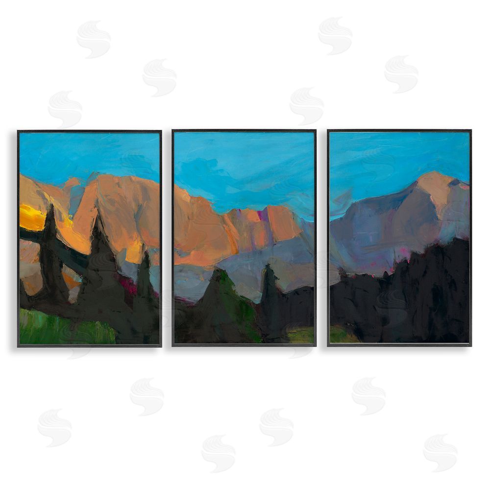 Julie Denise Blue Sky Over Mountain Peaks Black Framed Giclee Wall Art Print