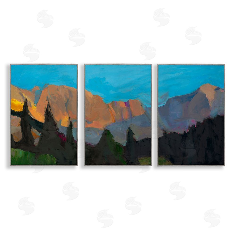 Julie Denise Blue Sky Over Mountain Peaks Gray Framed Giclee Wall Art Print