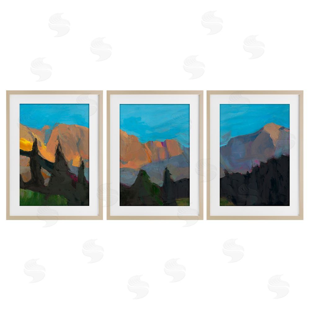Julie Denise Blue Sky Over Mountain Peaks Brown Framed Print Under Glass Wall Art