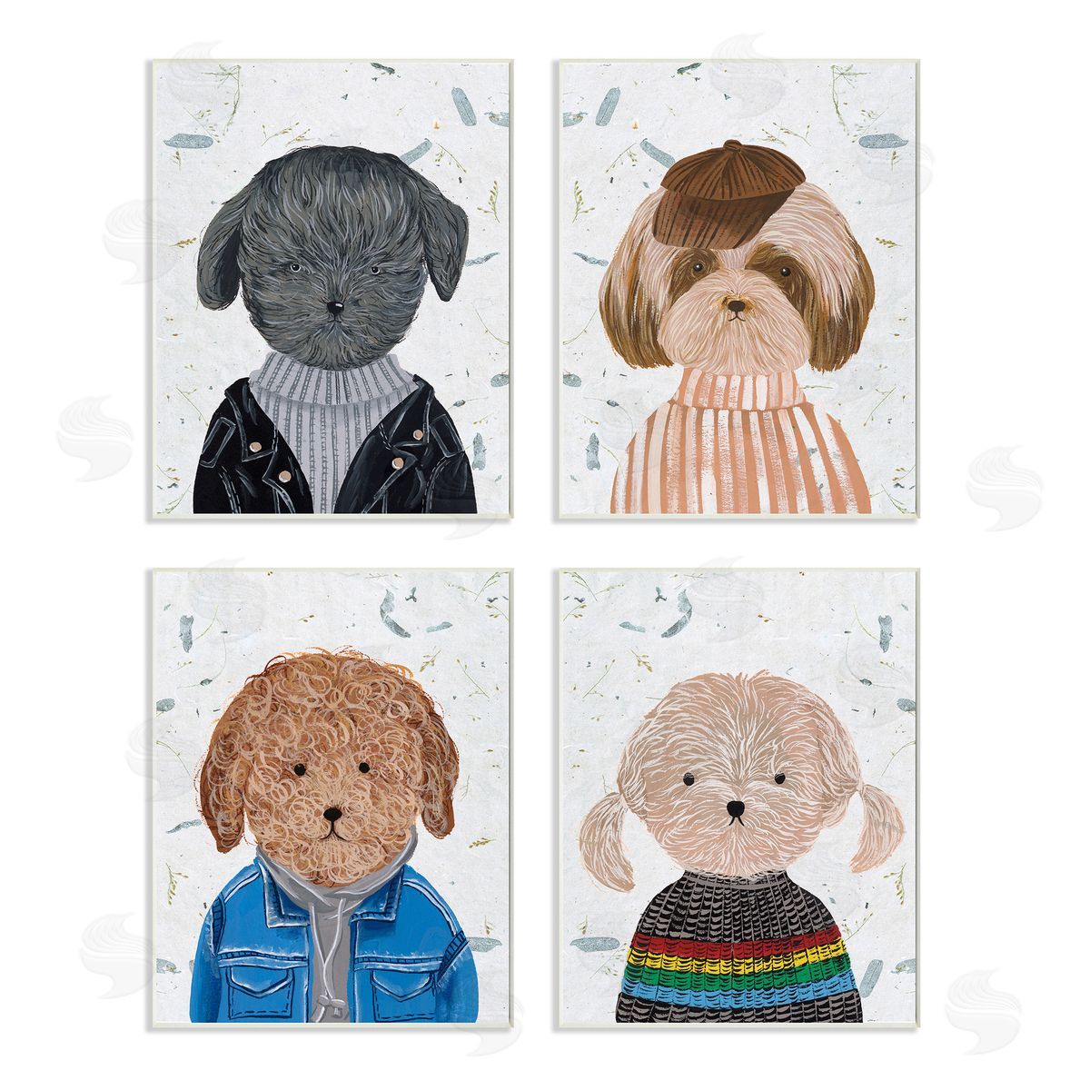 Melissa Wang Hipster Dogs Funny Animal Paintings Wooden Wall Plaque Art Print