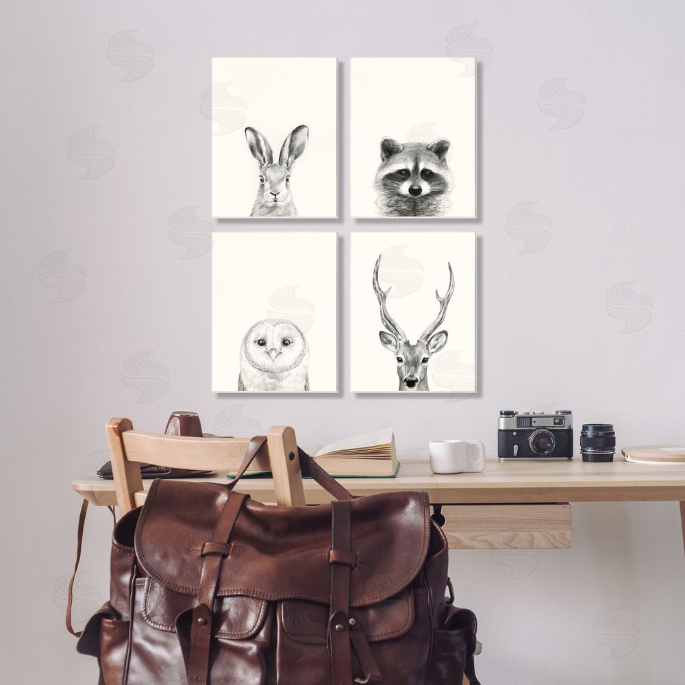 Victoria Borges Woodland Animals Portrait Grey Drawing Canvas Wall Art Print in Room
