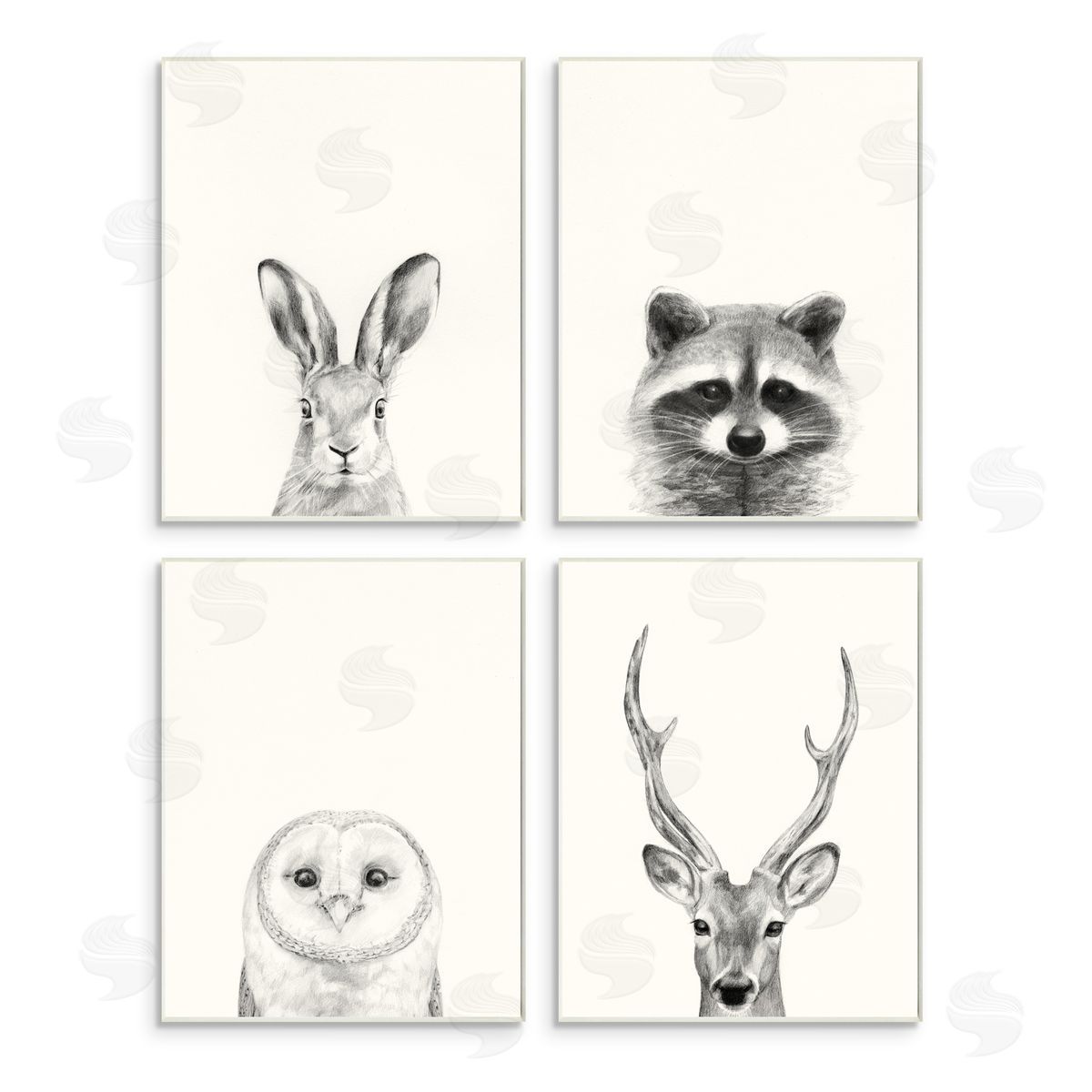 Victoria Borges Woodland Animals Portrait Grey Drawing Wooden Wall Plaque Art Print