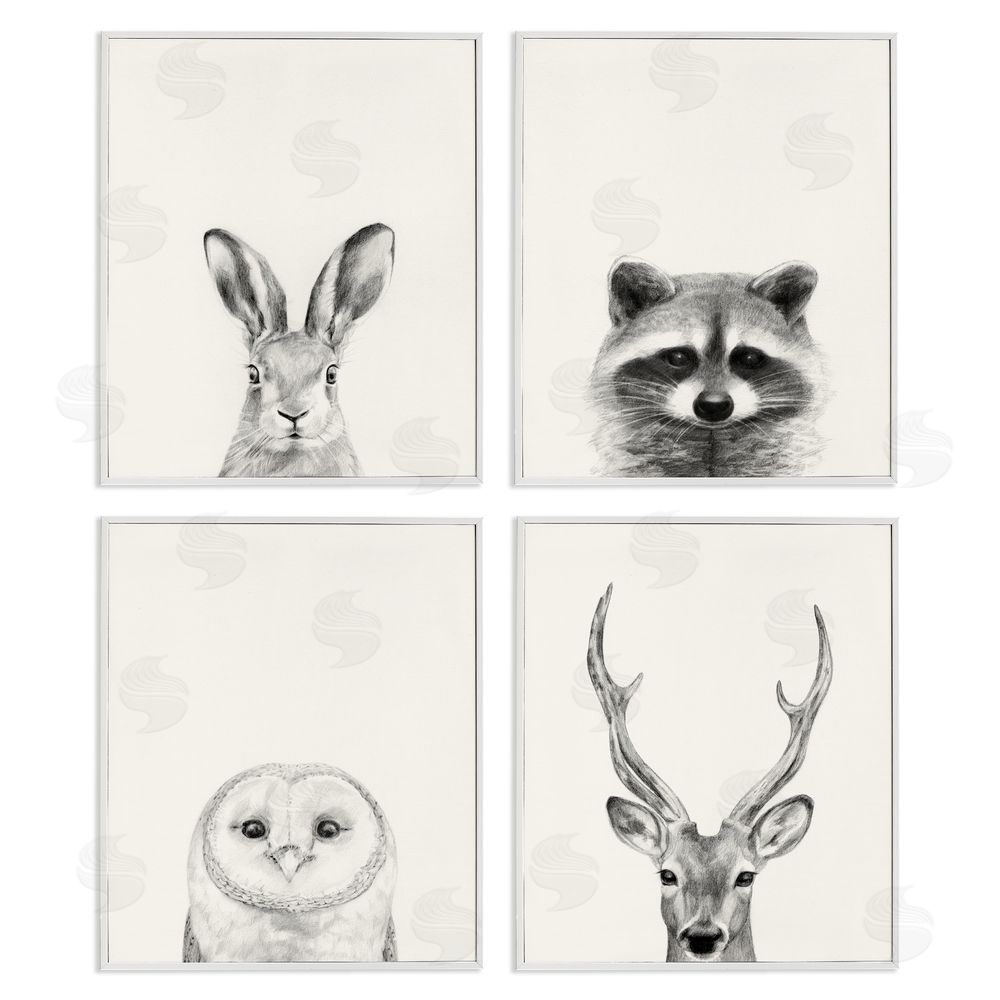Victoria Borges Woodland Animals Portrait Grey Drawing White Framed Giclee Wall Art Print