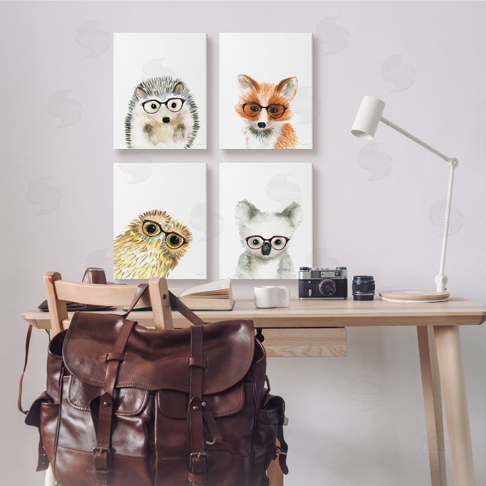 Mercedes Lopez Charro Adorable Forest Animals with Glasses Canvas Wall Art Print in Room