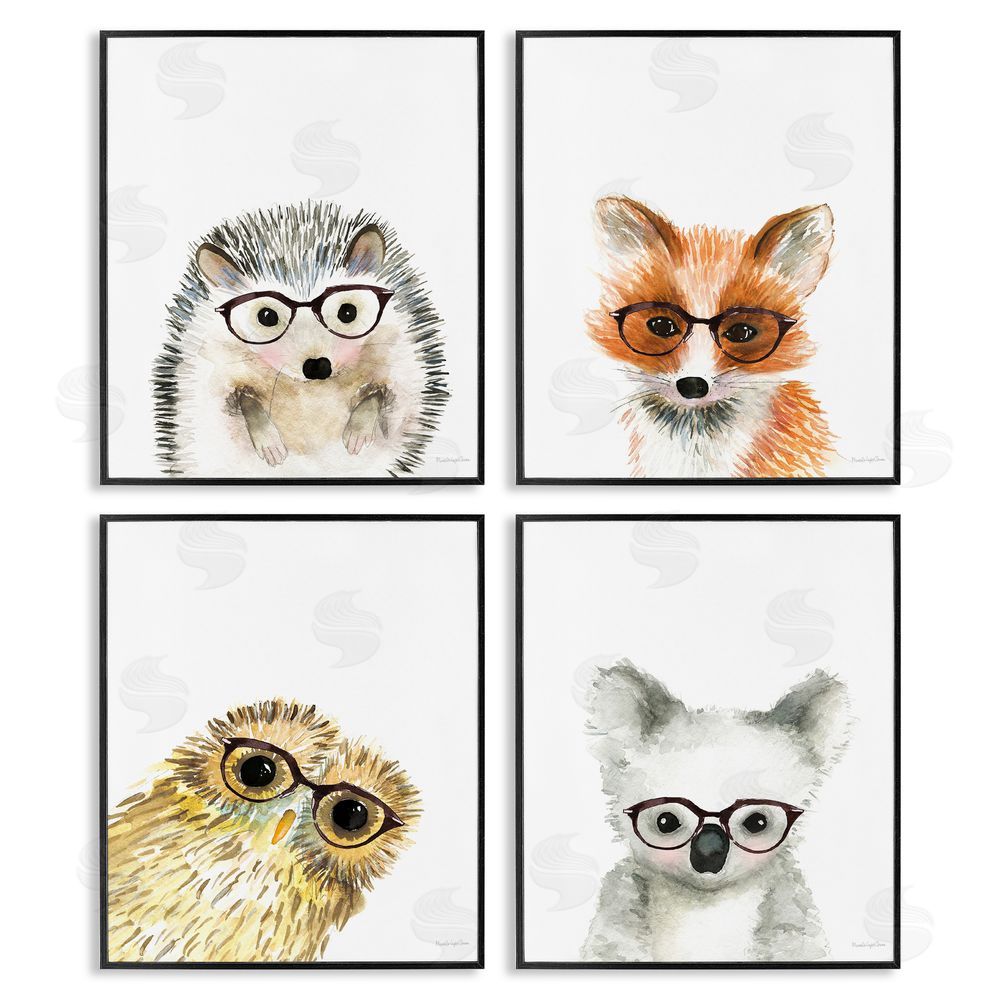 Mercedes Lopez Charro Adorable Forest Animals with Glasses Black Framed Giclee Wall Art Print