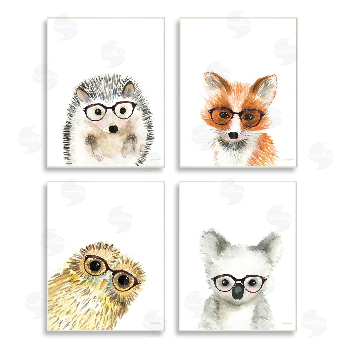 Mercedes Lopez Charro Adorable Forest Animals with Glasses Wooden Wall Plaque Art Print
