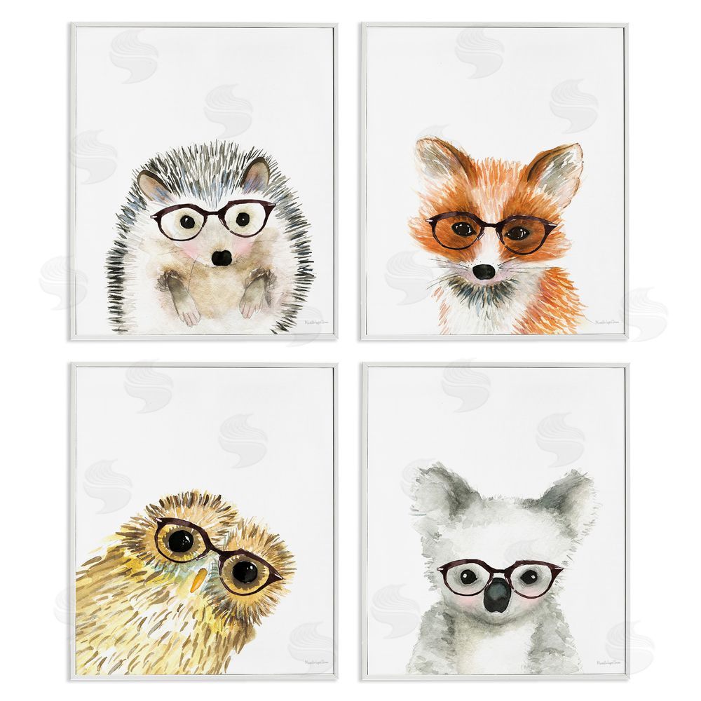 Mercedes Lopez Charro Adorable Forest Animals with Glasses White Framed Giclee Wall Art Print