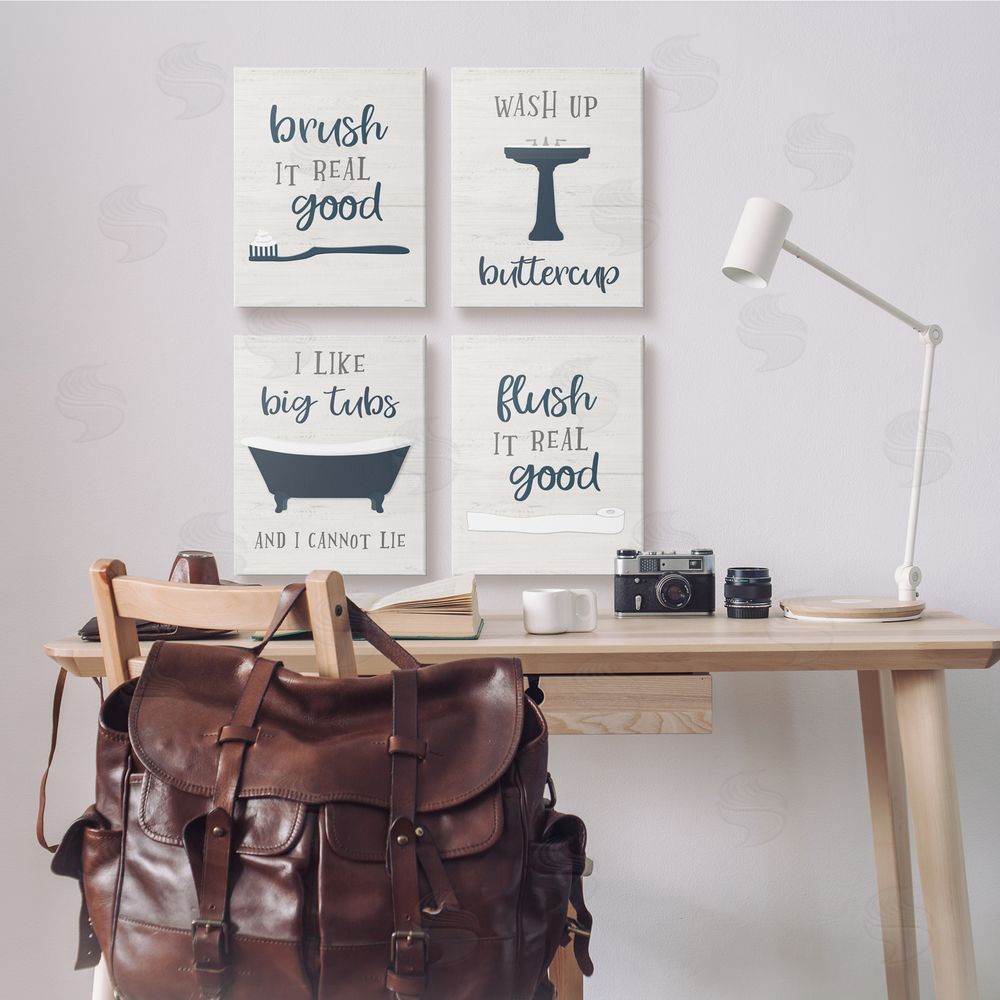 Natalie Carpentieri Bathroom Rules Humor Good Hygiene Puns Canvas Wall Art Print in Room