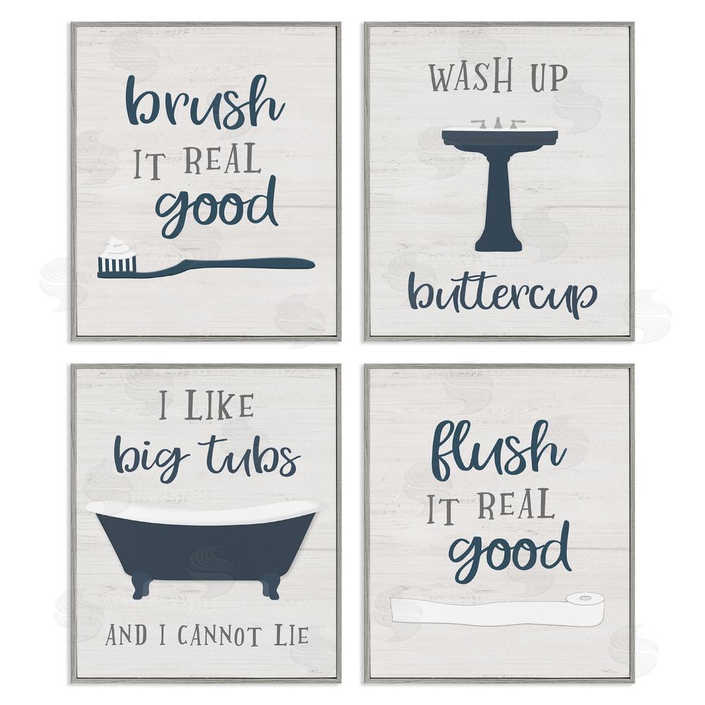 Natalie Carpentieri Bathroom Rules Humor Good Hygiene Puns Gray Framed Giclee Wall Art Print