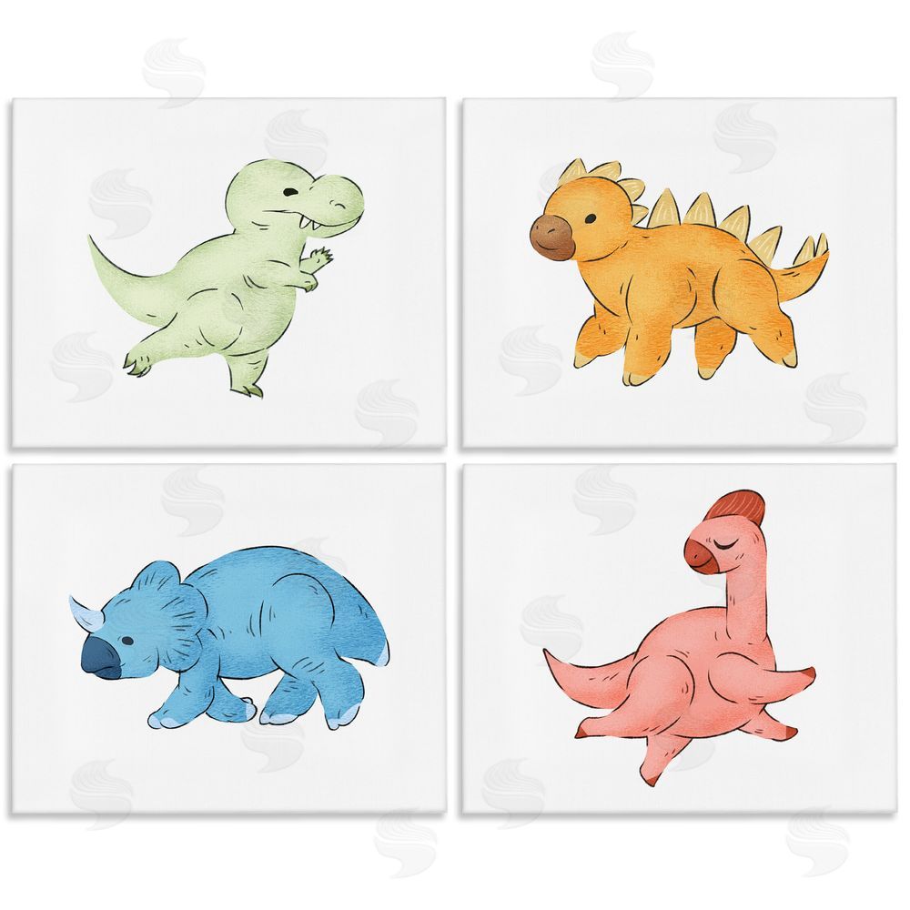 Ziwei Li Fun Baby Dinosaurs Children's Prehistoric Reptiles Canvas Wall Art Print