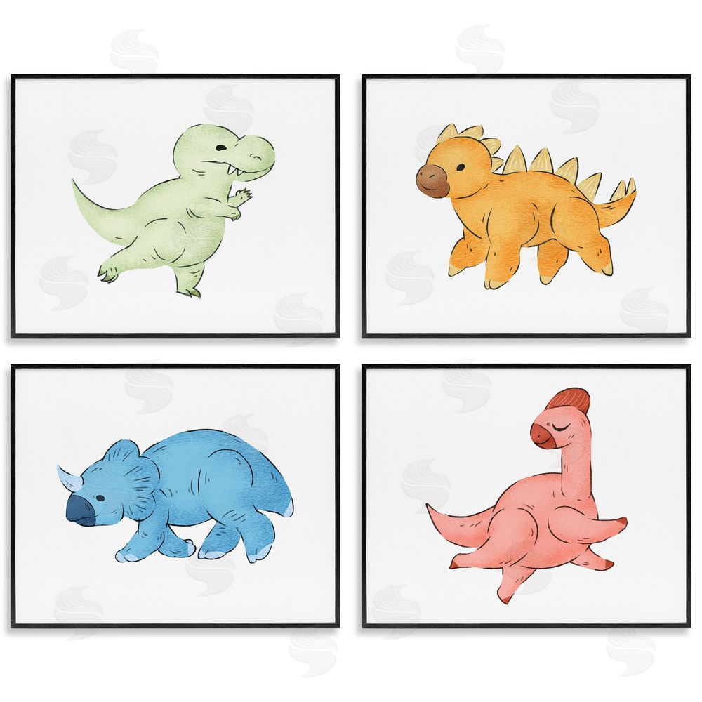 Ziwei Li Fun Baby Dinosaurs Children's Prehistoric Reptiles Black Framed Giclee Wall Art Print