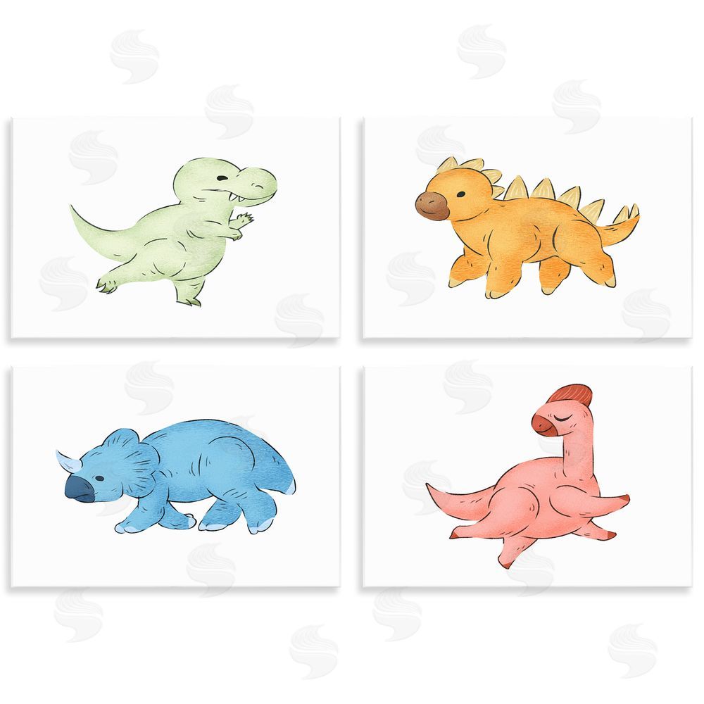 Ziwei Li Fun Baby Dinosaurs Children's Prehistoric Reptiles Wooden Wall Plaque Art Print