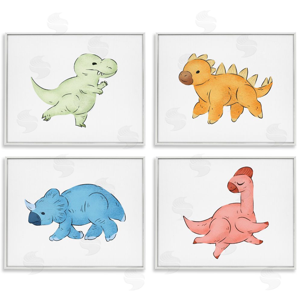 Ziwei Li Fun Baby Dinosaurs Children's Prehistoric Reptiles White Framed Giclee Wall Art Print