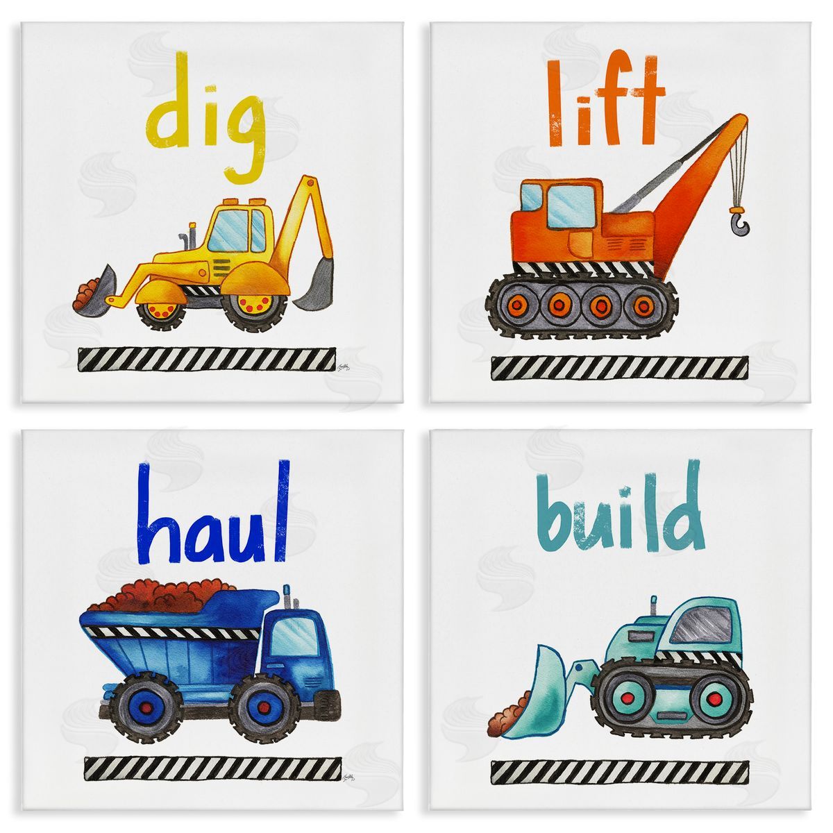 Elizabeth Medley Dig Lift Haul Kids' Construction Vehicles Canvas Wall Art Print