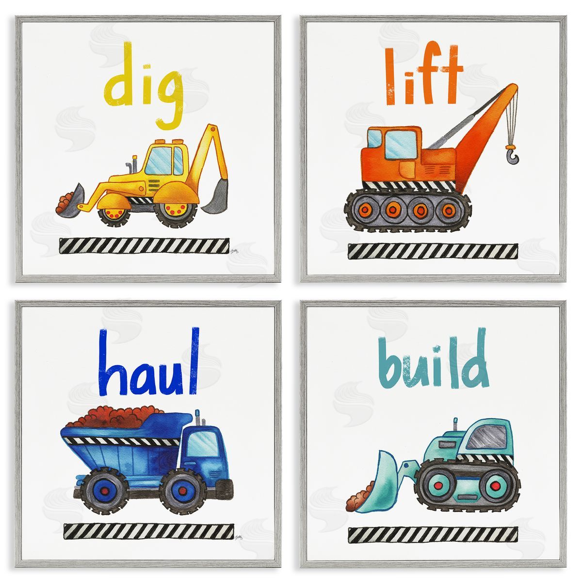 Elizabeth Medley Dig Lift Haul Kids' Construction Vehicles Gray Framed Giclee Wall Art Print