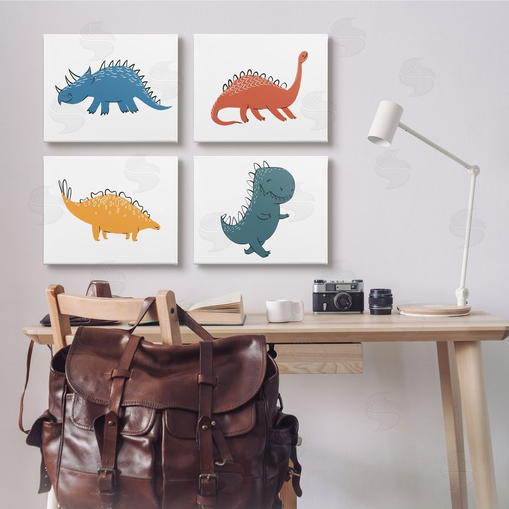Ziwei Li Kids' Happy Dinosaur Prehistoric T-Rex Canvas Wall Art Print in Room